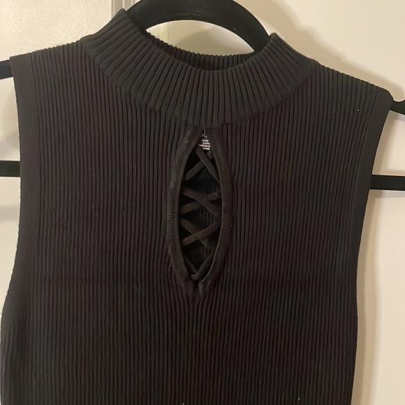 Lu NYC Black Ribbed Corset Peep Hole Sweater Dress - Picture 2 of 6